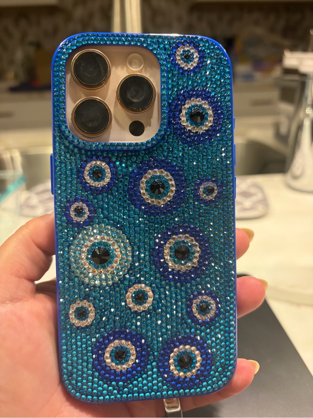 Evil eye Blue Crystal Beaded iPhone Case - Decorative Protective Cover